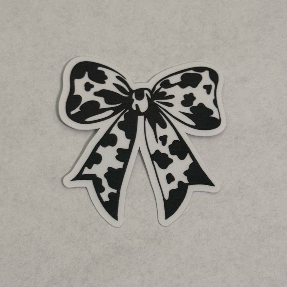 🍒10 For $10🍒 Black and White cow print Bow Sticker